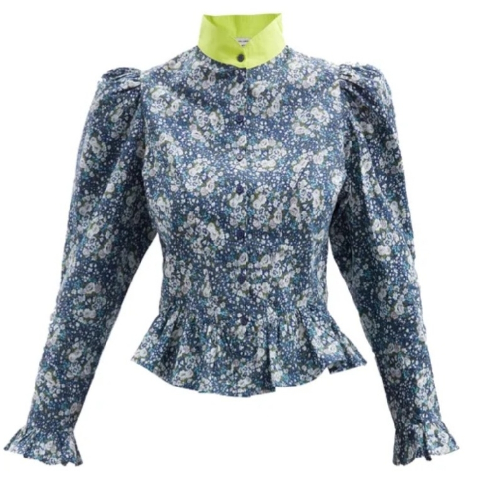 Batsheva x Laura Ashley Grace Blouse Blue Floral Allerton Long Sleev…NEW